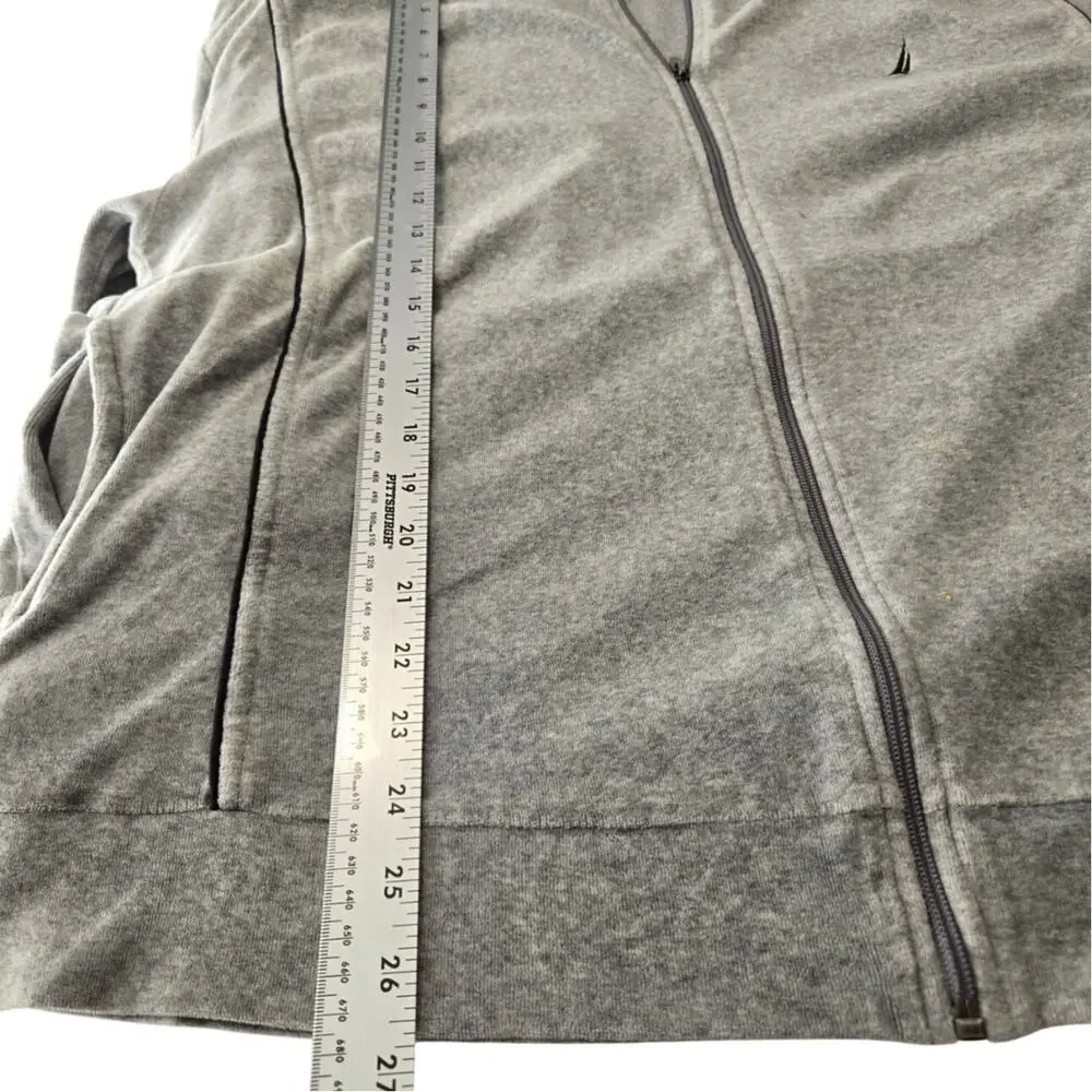 90s‑Vibe Nautica Grey Fleece Zip‑Up Loungewear Jacket Black Piping Size Large